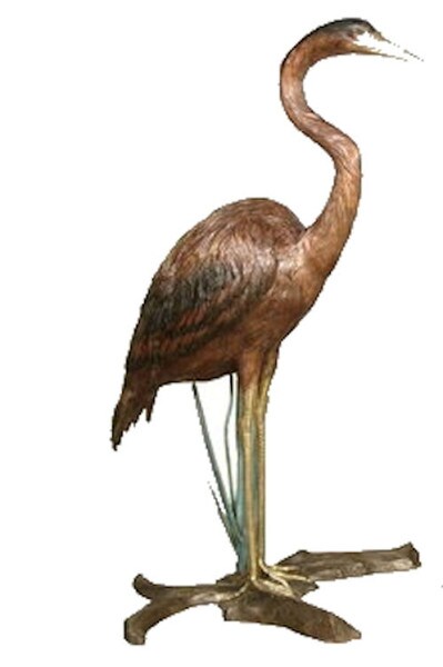 Bronze Crane Three Foot Tall Vivid Patina Statue Sculpture Reeds Wading